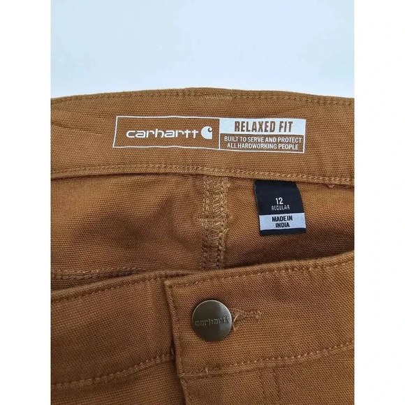 Carhartt Womens 12R Tan Rugged Flex Canvas Relaxed Fit Double Front Pants NWT - Picture 3 of 11